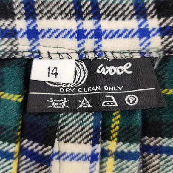 Vintage Skirt Women 14 Green Blue Tartan Plaid Wool Pleated Maxi Buckle Pin Kilt